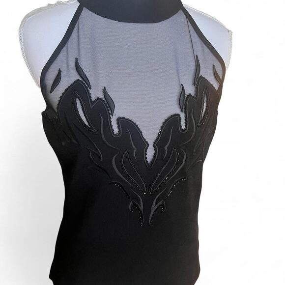 Cache Black Mesh Flame Appliqué Halter Top – Y2K / Evening / Clubwear - Picture 5 of 8